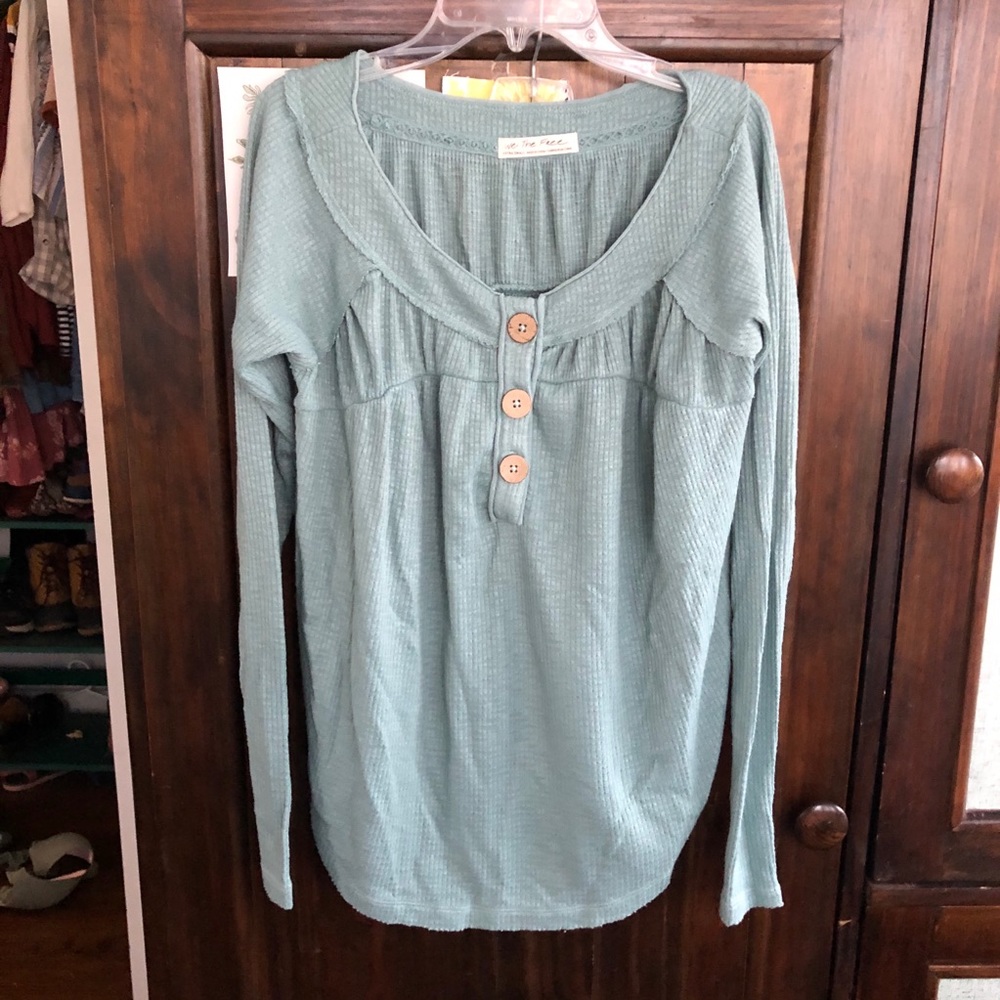 Free People Blue Long Sleeve Blouse Size XS
